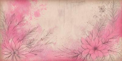 The primary subject of the image is a pink flower with green leaves. The setting is a pink background, which adds a warm and vibrant atmosphere to the scene. The visual style is a combination of digital art and illustration, creating a unique and artistic representation of the flower. The colors and mood convey a sense of beauty and freshness, making the image visually appealing and uplifting.
