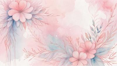 The primary subject of the image is a beautifully drawn pink flower with a long stem. The setting is a watercolor painting with a pink background, giving the scene a soft and delicate appearance. The visual style is a combination of digital art and illustration, creating a vibrant and detailed representation of the flower. The colors and mood of the image are predominantly pink, which evokes feelings of warmth, love, and tenderness.