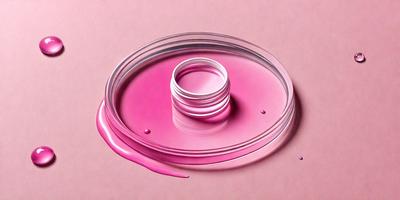 The primary subject of the image is a pink lipstick tube, which is placed on a pink surface. The lipstick tube is surrounded by a pink liquid, which appears to be the lipstick itself. The setting is a close-up of the lipstick tube, emphasizing its color and texture. The visual style of the image is a combination of photo and digital art, creating a realistic yet artistic representation of the lipstick tube. The colors and mood of the image