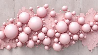 The primary subject of the image is a large, pink, bubbly surface with numerous small, pink bubbles scattered across it. The setting appears to be a white background, which contrasts with the pink bubbles. The visual style of the image is a combination of photo and digital art, creating a unique and eye-catching effect. The dominant colors in the image are pink and white, giving it a soft and playful atmosphere.
