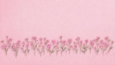 The primary subject of the image is a row of pink flowers, which are depicted in a watercolor style. The flowers are arranged in a line, with each flower having a distinct shape and size. The setting is a pink background, which complements the vibrant colors of the flowers. The visual style is a combination of watercolor and digital art, creating a unique and artistic representation of the flowers. The overall atmosphere is one of beauty and tranquility, as the flowers are the main focus of the image.