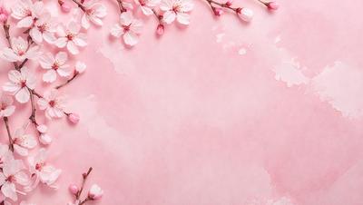 The primary subject of the image is a pink background with a pattern of pink flowers. The setting is a pink paper with a watercolor effect, giving it a soft and delicate appearance. The visual style is a watercolor painting, which adds a sense of depth and texture to the scene. The colors and mood of the image are predominantly pink, creating a warm and inviting atmosphere.