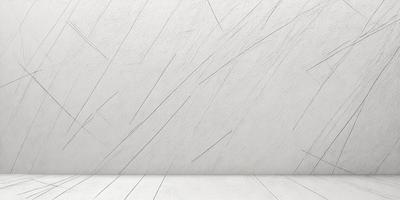 The primary subject of the image is a white wall with a pattern of white lines on it. The setting is a room with a wooden floor. The visual style is a close-up of the wall, showcasing the intricate pattern of the white lines. The colors and mood of the image are predominantly white, giving it a clean and minimalist appearance.
