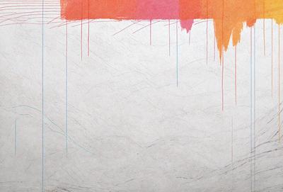 The primary subject of the image is a white wall with a few blue lines on it. The setting is a room with a white wall, and the visual style appears to be a combination of a photo and digital art. The colors and mood of the image are predominantly white and blue, creating a calm and serene atmosphere.