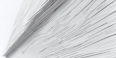 The primary subject of the image is a white sheet of paper with black lines drawn on it. The setting is a white background, and the visual style appears to be a combination of a photo and a drawing. The paper has a pattern of black lines, creating a sense of depth and texture. The overall atmosphere of the image is clean and minimalistic.