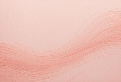 The primary subject of the image is a long, curly, red strand of hair. The setting is a pink background, which adds a contrasting color to the scene. The visual style appears to be a combination of a photo and a drawing, creating a unique and artistic representation of the hair. The colors and mood of the image are predominantly pink, giving it a warm and inviting atmosphere.