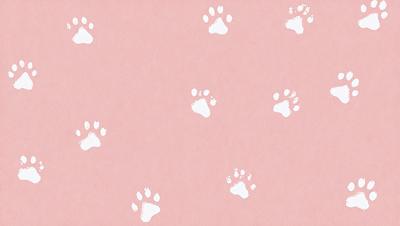 The primary subject of the image is a pattern of white paw prints on a pink background. The setting is a pink wall, and the visual style is a combination of digital art and illustration. The dominant colors are pink and white, creating a warm and inviting atmosphere.