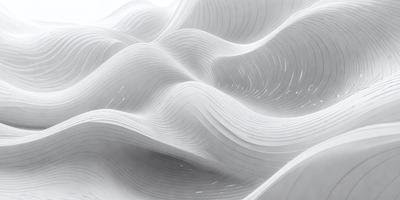The primary subject of the image is a white, curved, and wavy surface, which appears to be a sculpture or a piece of art. The setting is a white background, which highlights the artwork. The visual style is a combination of digital art and illustration, creating a unique and intriguing design. The colors and mood of the image are predominantly white, giving it a clean and minimalist appearance.