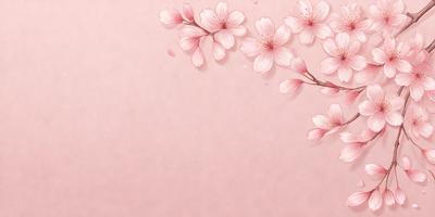 The primary subject of the image is a pink background with a branch of pink flowers. The setting is a pink wall, and the visual style is a digital art or illustration. The dominant colors are pink and white, creating a warm and inviting atmosphere.