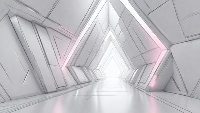 The primary subject of the image is a long, narrow hallway with white walls and a white floor. The setting is a white room with a white floor and walls, giving it a clean and minimalistic appearance. The visual style of the image is digital art, as it is a computer-generated representation of a hallway. The colors and mood of the image are predominantly white, creating a sense of simplicity and calmness.