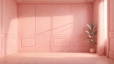 The primary subject of the image is a pink wall with a window. The setting is a room with a pink wall and a window. The visual style is a drawing or illustration. The colors and mood are predominantly pink, creating a warm and inviting atmosphere.