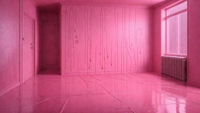 The primary subject of the image is a pink room with a pink wall. The setting is a room with a pink wall, and the visual style is a photo. The colors and mood of the image are predominantly pink, creating a warm and inviting atmosphere.