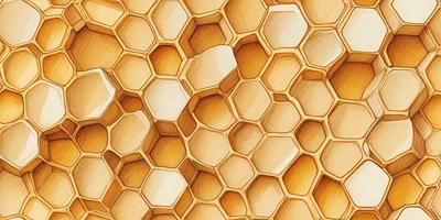 The primary subject of the image is a close-up of a wooden surface with a honeycomb pattern. The setting is a wooden background, and the visual style is a detailed drawing or illustration. The colors and mood of the image are warm and inviting, with the honeycomb pattern creating a sense of natural beauty and harmony.