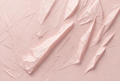 The primary subject of the image is a pink surface with a pattern of folded paper. The setting is a pink background, and the visual style is a close-up of the paper pattern. The colors and mood of the image are predominantly pink, creating a warm and inviting atmosphere.