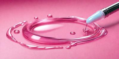 The primary subject of the image is a pink surface with a blue paint splatter on it. The setting appears to be a pink background, and the visual style is a close-up of the paint splatter. The dominant colors are pink and blue, creating a warm and vibrant atmosphere.