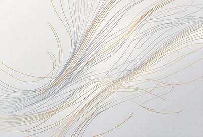 The primary subject of the image is a painting of a long, curly, and wavy hair. The painting is displayed on a white wall, creating a clean and minimalist background. The visual style of the painting is a combination of digital art and illustration, giving it a unique and artistic appearance. The colors and mood of the painting are predominantly gold and white, creating a sense of elegance and sophistication.