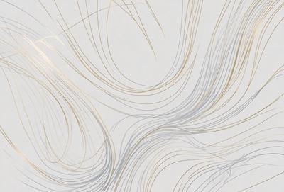 The primary subject of the image is a close-up of a woman's hair, which is depicted in a digital art style. The setting is a white wall, and the visual style is a detailed and intricate representation of the woman's hair. The colors and mood of the image are predominantly gold and white, creating a sense of elegance and sophistication.