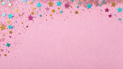 The primary subject of the image is a pink background with a pattern of stars. The setting is a pink wall, and the visual style is a combination of a photo and digital art. The dominant colors are pink and gold, creating a warm and inviting atmosphere.