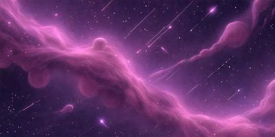 The primary subject of the image is a purple space object, which appears to be a celestial body or a spacecraft. The setting is a purple sky filled with stars, creating a vibrant and colorful atmosphere. The visual style of the image is a digital art or illustration, showcasing the purple space object against the backdrop of the star-filled sky. The colors and mood of the image are predominantly purple, with a sense of wonder and exploration.