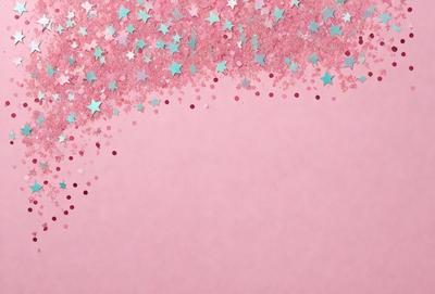 The primary subject of the image is a pink background with a pattern of stars. The setting is a pink wall, and the visual style is a combination of photo and digital art. The dominant colors are pink and white, creating a warm and inviting atmosphere.