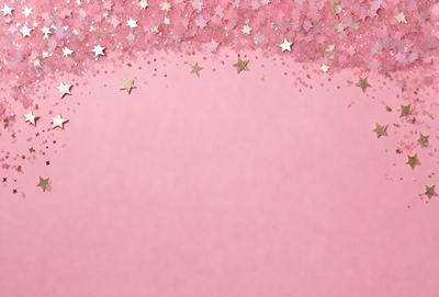 The primary subject of the image is a pink background with a pattern of stars. The setting is a pink wall, and the visual style is a combination of photo and digital art. The dominant colors are pink and white, creating a warm and inviting atmosphere.
