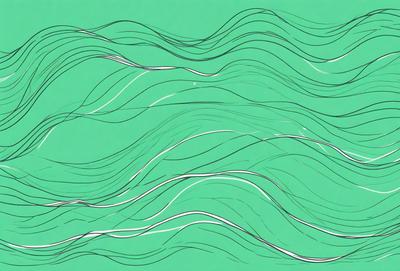 The primary subject of the image is a series of white and green waves, which are depicted as a pattern or design. The setting is a green background, and the visual style appears to be a combination of digital art and illustration. The dominant colors are white and green, creating a calm and soothing atmosphere.
