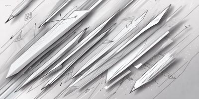 The primary subject of the image is a series of white, pointed structures, which appear to be a combination of swords and arrows. These structures are arranged in various positions, creating a dynamic and visually interesting scene. The setting is a gray background, which contrasts with the white structures, emphasizing their shape and form. The visual style of the image is a mix of digital art and illustration, with the white structures appearing to be drawn or digitally created. The overall atmosphere of the image is one of intrigue and creativity