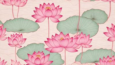 The primary subject of the image is a pattern of pink flowers, which are the main objects in the scene. The flowers are arranged in a visually appealing manner, creating a sense of harmony and beauty. The setting is a pink and white background, which complements the flowers and adds to the overall visual style. The image is a digital art or illustration, showcasing the artist's skill in creating a realistic and aesthetically pleasing representation of the flowers. The colors and mood of the image