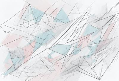 The primary subject of the image is a geometric pattern, which is a digital art piece. The setting is a white background, and the visual style is a combination of digital art and illustration. The dominant colors in the image are blue, red, and white, creating a vibrant and lively atmosphere.