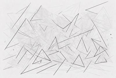 The image is a black and white drawing of a geometric pattern, featuring a mix of triangles and other geometric shapes. The primary subject is the intricate pattern, which is the main focus of the image. The setting is a white background, which provides a clean and minimalist appearance. The visual style is a combination of digital art and illustration, as the pattern is created using a computer or other digital tools. The colors and mood of the image are predominantly black and white, giving it a classic and timeless feel.
