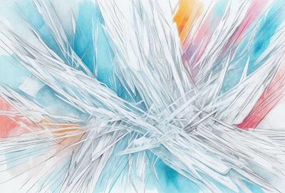 The primary subject of the image is a large, white, and blue crystal-like structure. The setting is a blue and white background, which adds to the visual style of the image. The overall atmosphere is one of intricacy and beauty, as the crystal structure is depicted in a detailed and artistic manner.