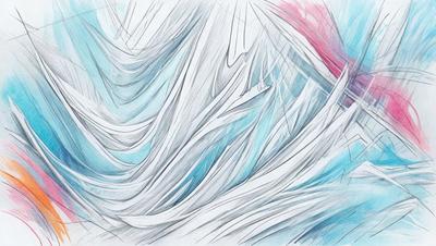 The primary subject of the image is a white and blue drawing of a flowing, curly hair. The setting is a white background, and the visual style is a hand-drawn illustration. The colors and mood of the image are predominantly white and blue, creating a calm and serene atmosphere.
