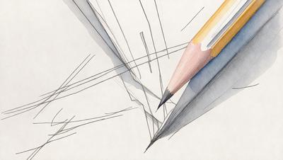 The primary subject of the image is a pencil, which is prominently displayed in the foreground. The setting is a white surface, possibly a piece of paper or a canvas. The visual style appears to be a combination of drawing and digital art, as the pencil is depicted in a detailed manner. The colors in the image are predominantly white, giving it a clean and minimalist appearance. The overall mood of the image is focused and artistic, showcasing the pencil as the main subject