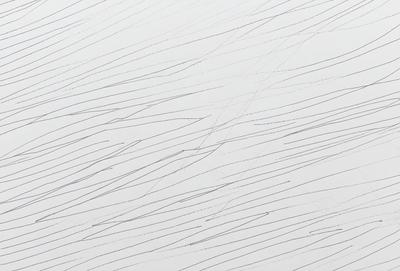The primary subject of the image is a white wall with a pattern of lines and curves. The setting is a room with a white background, and the visual style appears to be a combination of digital art and illustration. The dominant colors are white and gray, creating a clean and minimalist atmosphere.