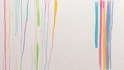 The primary subject of the image is a white sheet of paper with a variety of colored lines drawn on it. The lines are of different colors, creating a visually interesting and colorful pattern. The setting is a white background, which provides a clean and uncluttered environment for the artwork. The visual style of the image is a combination of drawing and digital art, as the colored lines are created using a digital medium. The colors and mood of the image are vibrant and lively, with the various colors creating a sense