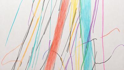 The primary subject of the image is a colorful, abstract artwork created using a combination of red, orange, yellow, green, and purple colors. The setting is a white background, which provides a clean and uncluttered appearance. The visual style is a mix of digital art and illustration, with the artwork resembling a painting or drawing. The colors and mood of the artwork are vibrant and lively, evoking a sense of energy and creativity.