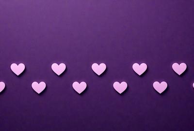 The primary subject of the image is a row of hearts, which are arranged in a straight line on a purple background. The hearts are pink in color, and they create a visually appealing pattern. The setting appears to be a wall or a surface where the hearts are placed, and the visual style suggests that the image is a digital art or illustration. The overall atmosphere of the image is warm and inviting, with the hearts symbolizing love and affection.