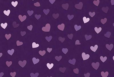 The primary subject of the image is a pattern of purple hearts. The setting is a purple background, and the visual style is a digital art or illustration. The hearts are the main focus of the image, and the dominant colors are purple and pink. The overall atmosphere is warm and inviting.