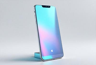 The primary subject of the image is a smartphone, which is prominently displayed on a stand. The setting is a white background, which provides a clean and minimalist appearance. The visual style is a photo, capturing the details of the smartphone and its stand. The colors and mood of the image are predominantly white, giving it a clean and modern feel.