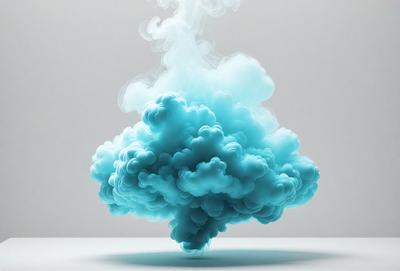 The primary subject of the image is a blue cloud-like object, which appears to be a digital art or illustration. The setting is a white surface, possibly a table or a wall, which provides a clean and minimalistic background. The visual style of the image is artistic and creative, with the blue cloud-like object being the main focus. The colors and mood of the image are predominantly blue, creating a sense of calmness and tranquility.