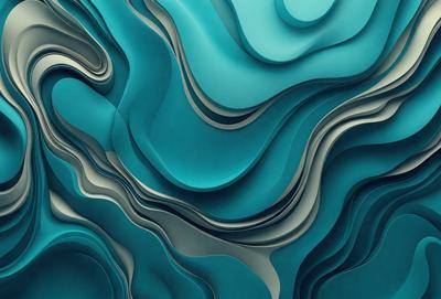 The primary subject of the image is a large, blue, textured wall with a patterned design. The setting is a room with a blue-green color scheme. The visual style is a combination of digital art and illustration, creating a unique and eye-catching design. The dominant colors are blue and green, giving the wall a calming and soothing atmosphere.