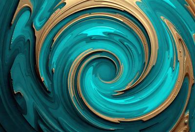 The primary subject of the image is a spiral pattern, which is a part of a blue and gold design. The setting is a blue and gold background, and the visual style appears to be a combination of digital art and illustration. The dominant colors in the image are blue and gold, creating a sense of depth and richness.