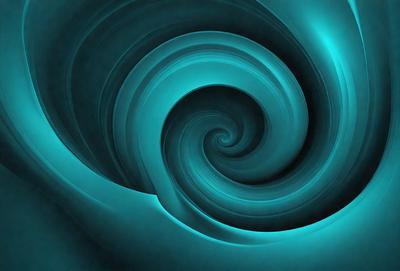 The primary subject of the image is a spiral pattern, which is a blue and white design. The setting is a blue background, and the visual style appears to be a digital art or illustration. The colors and mood of the image are predominantly blue and white, creating a calm and serene atmosphere.