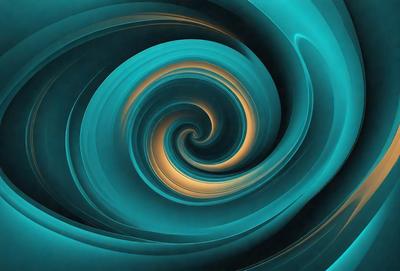 The primary subject of the image is a spiral pattern, which is a blue and yellow swirl. The setting is a blue background, and the visual style appears to be a digital art or illustration. The dominant colors are blue and yellow, creating a vibrant and lively atmosphere.