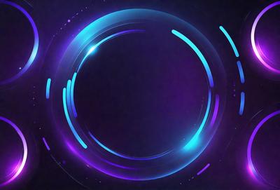 The primary subject of the image is a purple circle with a blue outline. The circle is surrounded by a blue and purple light, giving it a futuristic and colorful appearance. The setting appears to be a dark background, which contrasts with the bright colors of the circle. The visual style of the image is a combination of digital art and illustration, creating a unique and eye-catching design. The colors and mood of the image are predominantly purple and blue, giving it a calm and serene atmosphere