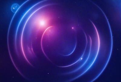 The primary subject of the image is a purple and blue nebula, which is a swirling mass of gas and dust in space. The setting is a dark, star-filled sky, with the nebula as the main focus. The visual style is a combination of digital art and illustration, creating a vibrant and dynamic scene. The dominant colors are purple and blue, giving the image a serene and celestial atmosphere.