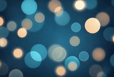 The primary subject of the image is a blue background with a pattern of white circles. The setting is a dark room, and the visual style appears to be a digital art or illustration. The dominant colors are blue and white, creating a calm and serene atmosphere.