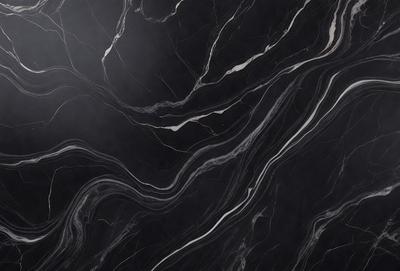 The primary subject of the image is a black and white marble pattern. The setting is a dark background, which contrasts with the marble pattern. The visual style is a close-up of the marble pattern, showcasing its intricate details. The colors and mood of the image are predominantly dark, with the marble pattern providing a sense of depth and texture.