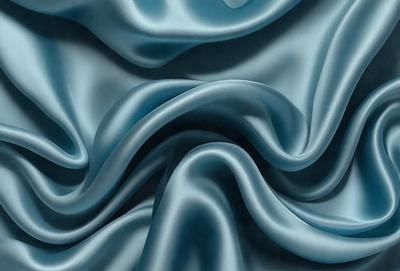 The primary subject of the image is a blue fabric, which appears to be a piece of silk. The setting is a blue background, which complements the blue fabric. The visual style is a close-up of the fabric, showcasing its texture and pattern. The colors and mood of the image are predominantly blue, creating a calm and serene atmosphere.