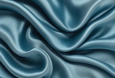 The primary subject of the image is a blue fabric, which appears to be a piece of silk. The setting is a blue background, which complements the blue fabric. The visual style is a close-up of the fabric, showcasing its texture and details. The colors and mood of the image are predominantly blue, creating a calm and serene atmosphere.